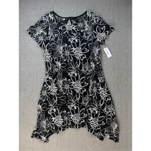 NWT Roz & Ali Dress Black White Embroidered Floral Mini Size Large